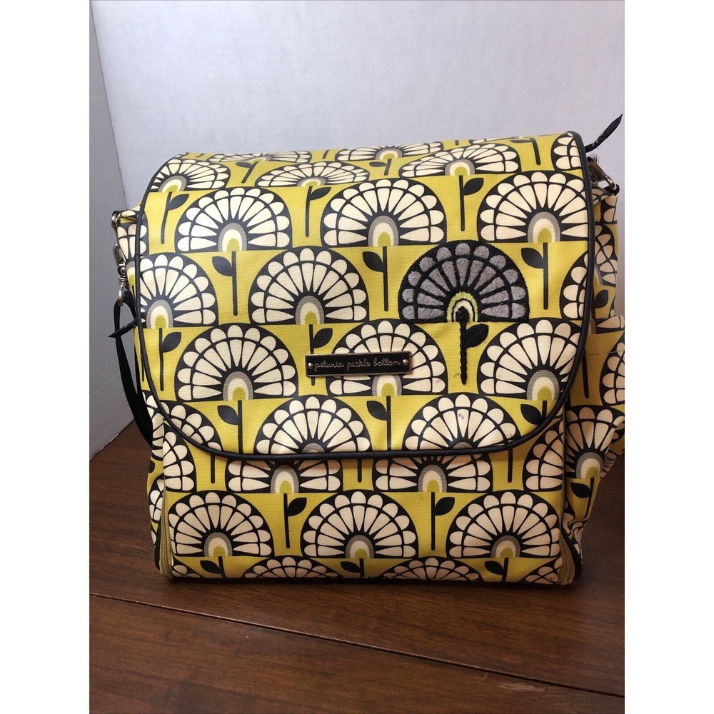 Petunia Pickle Bottom Boxy Diaper Bag Chartreuse Gray Modern Floral